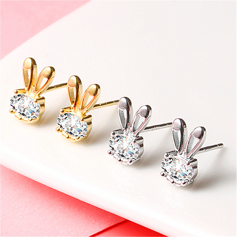 Cute Girly Heart In Sterling Silver Little White Rabbit Earrings