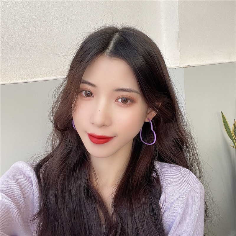 Peach Heart Purple Big Earrings