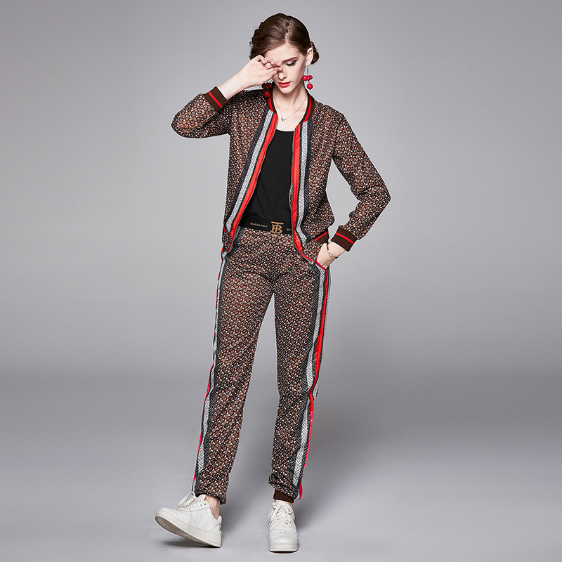 European and American Fashion All-match Positioning Printing Jacket Fashion Casual Sports Pants Suit