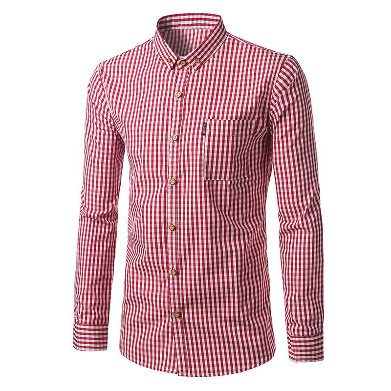 New Simple And Large Size Men's Plaid Shirt Long Sleeve Shirt