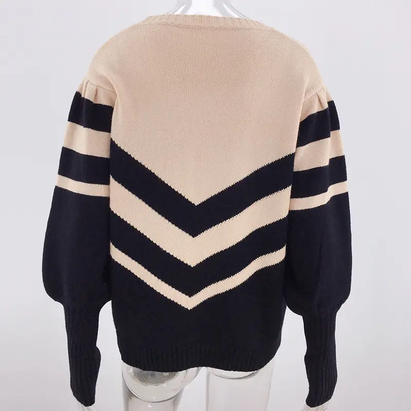 Women's New Loose Large Size Knit Sweater Inter Color Striped Sweater