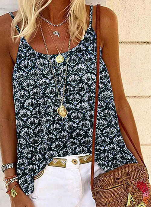 Women's Summer Bohemian Print Loose Strap Top Black - Shop at LoveMi