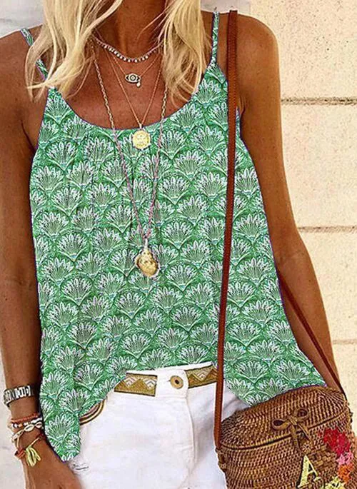 Women's Summer Bohemian Print Loose Strap Top Green - Shop at LoveMi