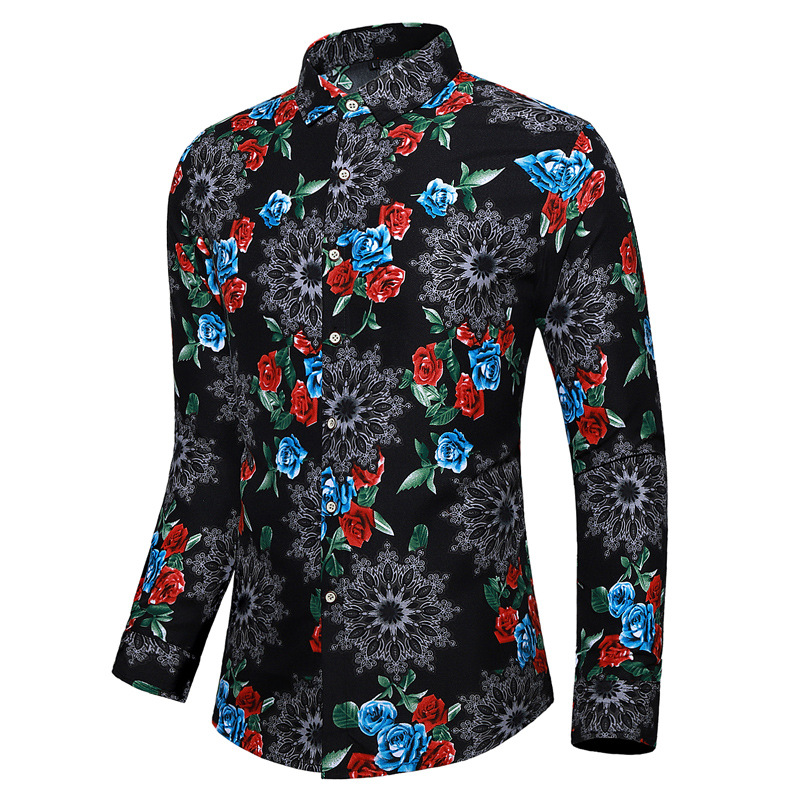 Casual Nightclub Style Men's Rose Print Shirt