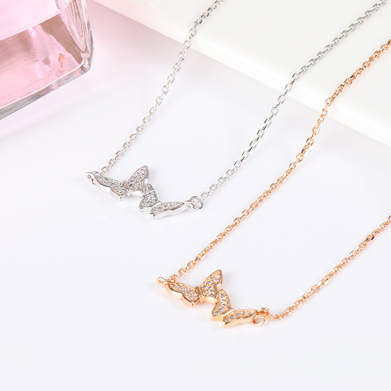 Double Butterfly Full Rhinestone Pendant Clavicle Chain