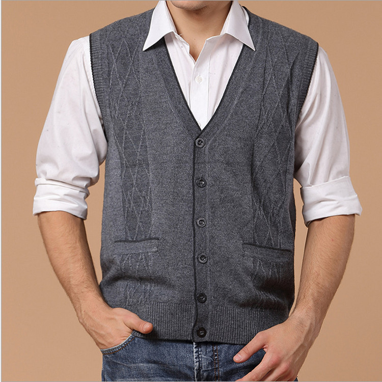 Wool Cardigan Men's Casual Jacquard Vest