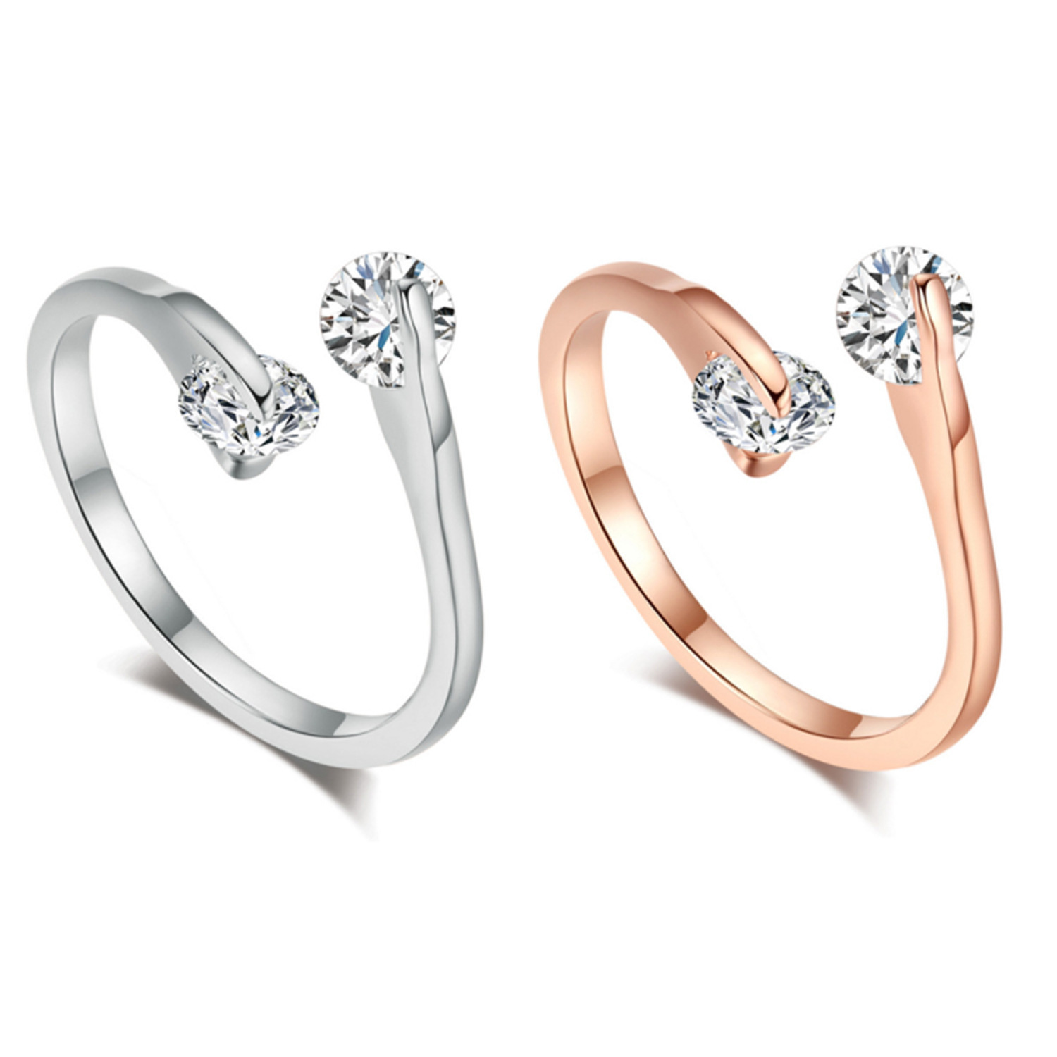 Temperament Double Diamond Silver Ring