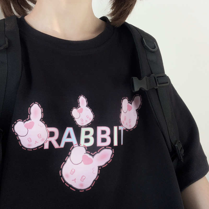 Cute Cartoon Print Black Women's Short-sleeved T-shirt