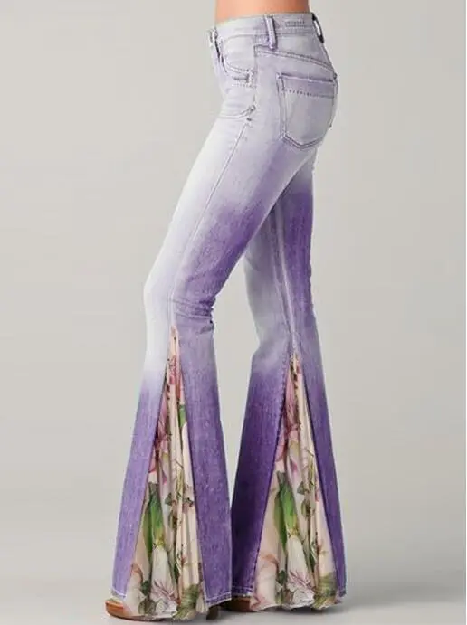 High Waisted Cotton Denim Trousers And Micro Trousers Washed Purple - Shop at LoveMi
