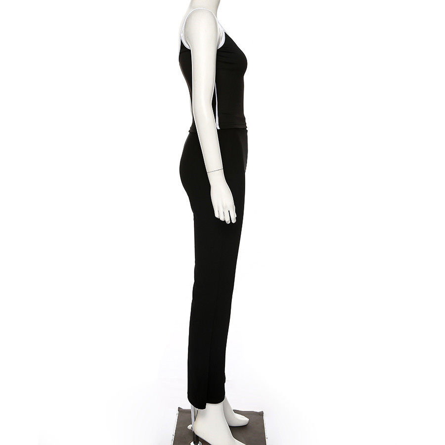 High Street Fans Can Wear Two-piece Sling with Color Matching, Waist and Super Long Legs in All Seasons. Female Trendy