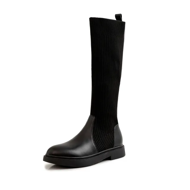 Leather High Boots Look Thinner Over The Knee Boots Women's Flat Bottom Black - Shop at LoveMi