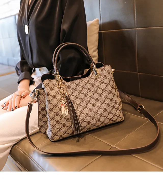 Large Capacity Printed Mother Handbag Shoulder Messenger Bag Brown - Shop at LoveMi