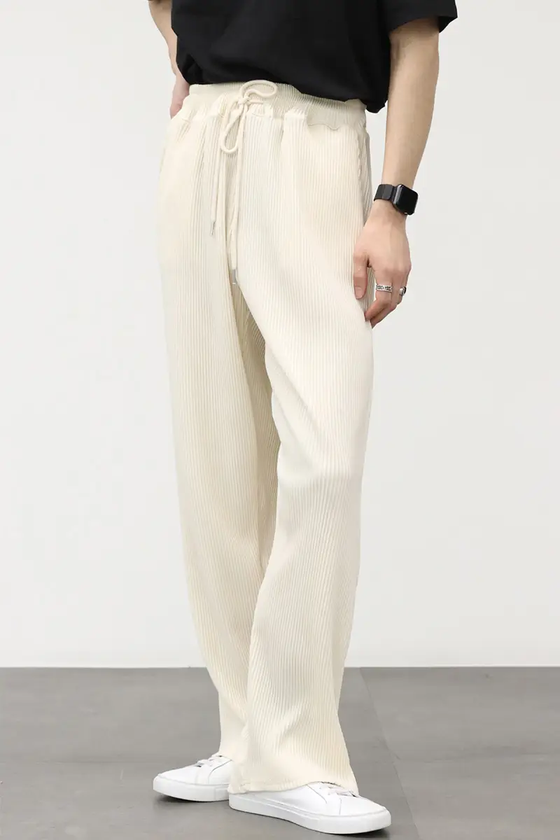 Loose Drape High-Waist White Wide-leg Pants
