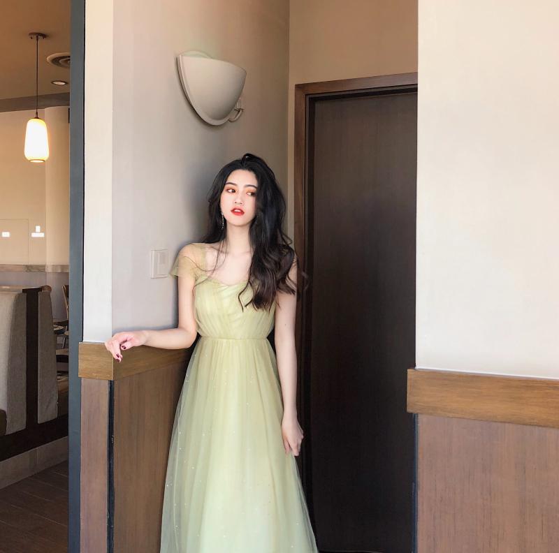 HF French Niche Platycodon Skirt Wisdom Smoked French Victorian Net Yarn Fairy Waist Slimming Dress