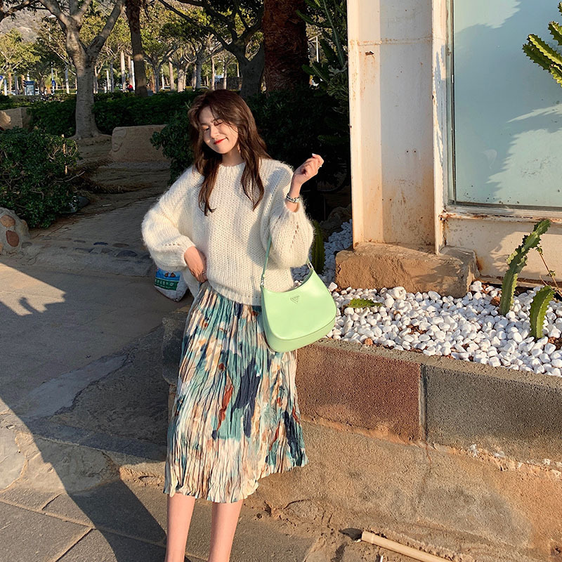 Artist Color Ink Messy Wrinkle French Floral Sling Dress Op Skirt Women