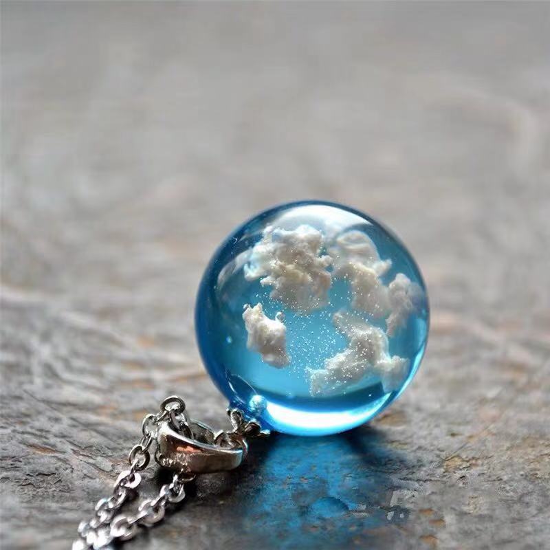 Creative Jewelry Creative Blue Sky White Cloud Necklace Shaped Resin Time Gemstone Transparent Ball Pendant