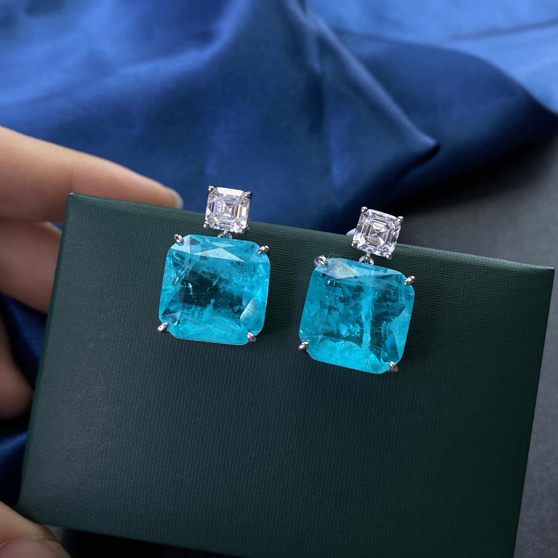 925 Sterling Silver Female Blue Paraiba Earrings