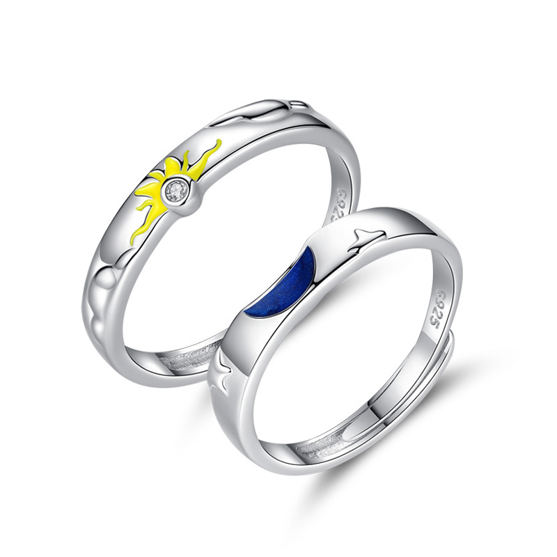 Sun Moon Stars Sterling Silver Couple Ring