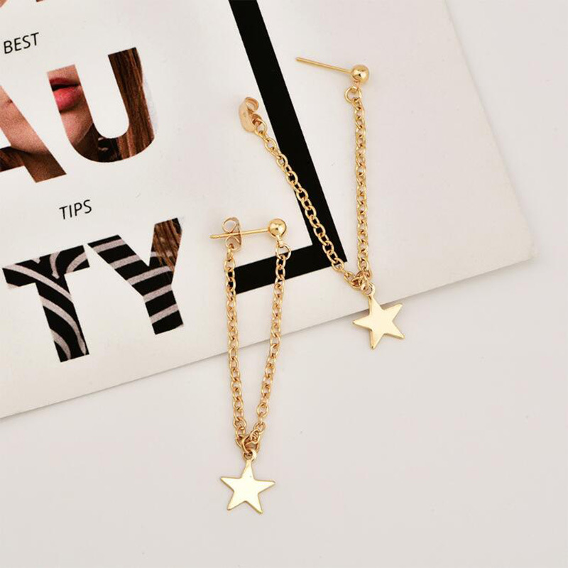 Back Hanging Alloy Chain Tassel Star Stud Earrings