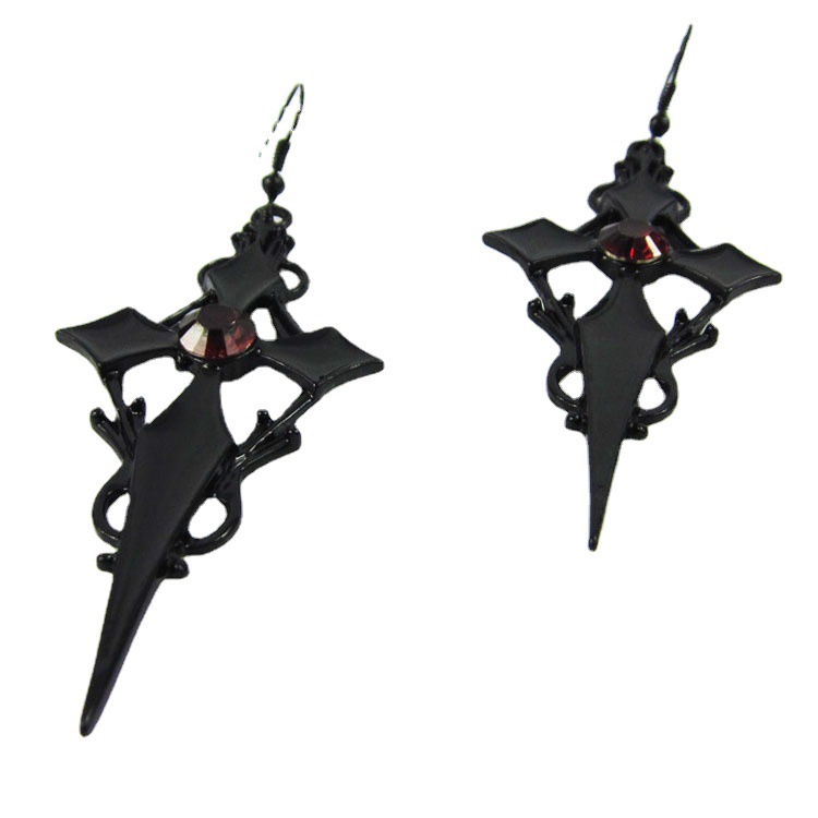 Cross Rhinestone Earrings Goth Punk Hour Hand Earrings