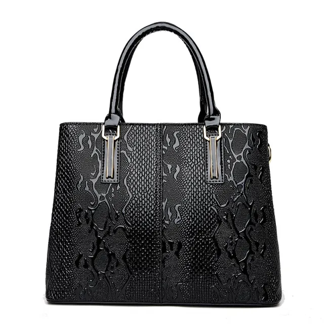 Ladies Handbag In Patent Leather Snake Print Black - Shop at LoveMi