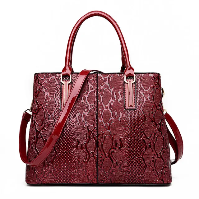 Ladies Handbag In Patent Leather Snake Print Red - Shop at LoveMi