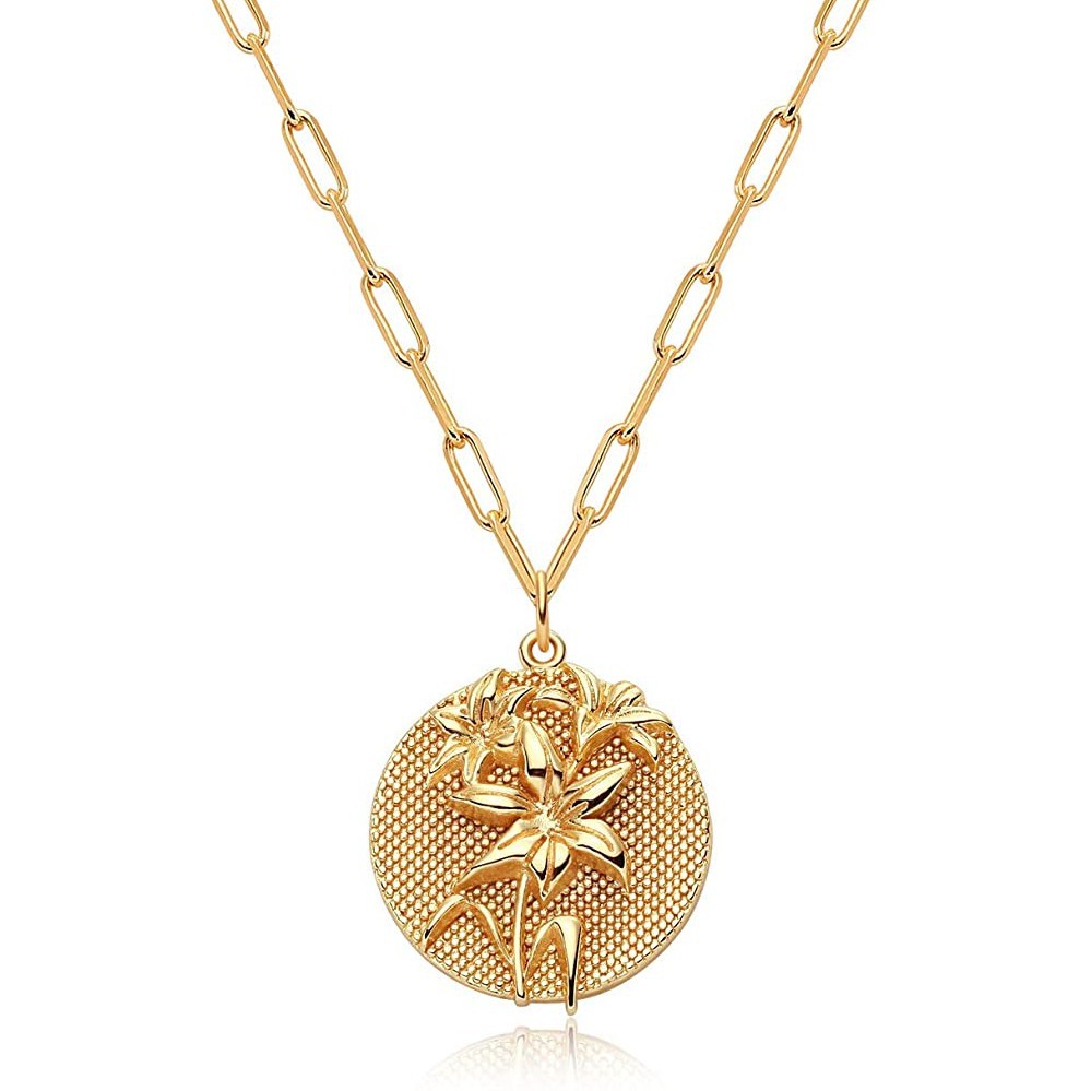 Real Gold Plating Round Embossed Pattern All-match Exquisite Necklace