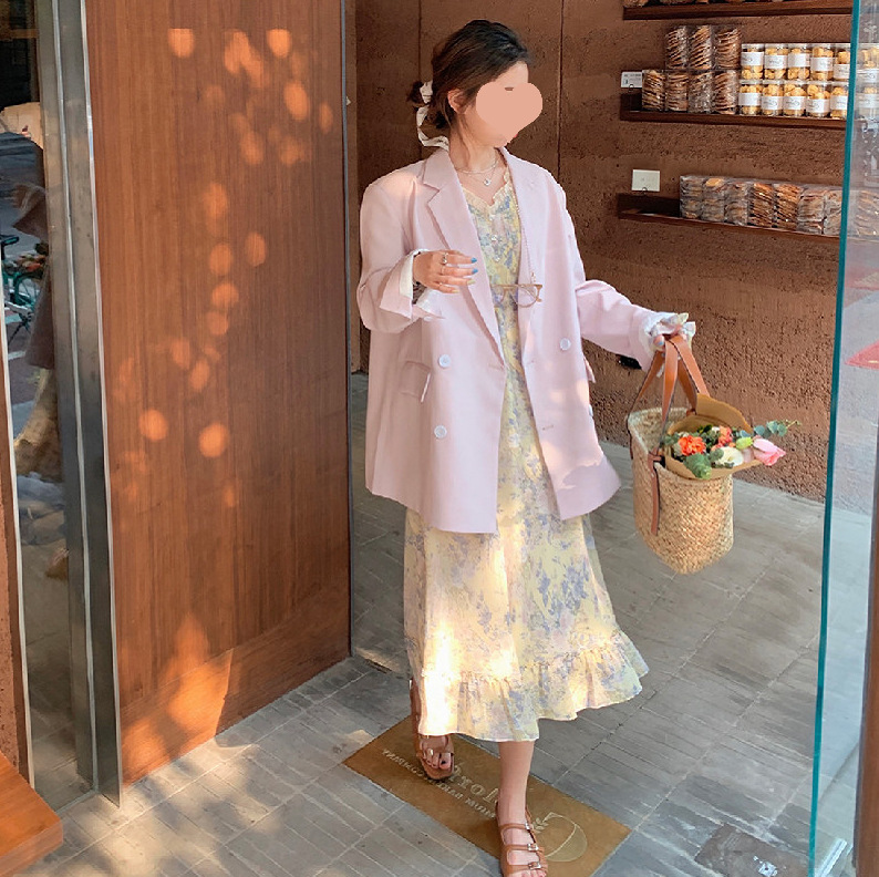 Small Floral Dress Mid-length Coffee Break French A-line Skirt