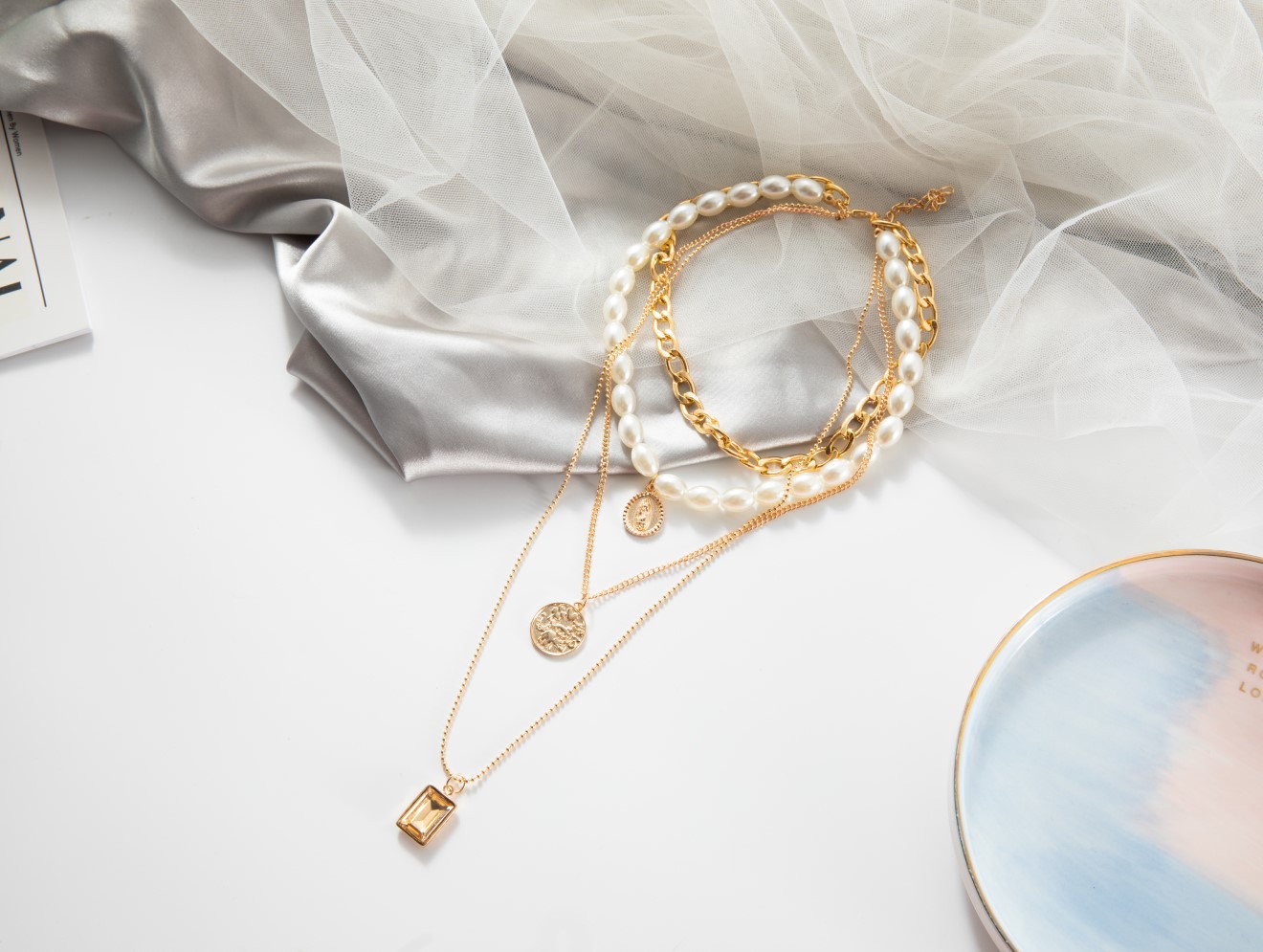 Pearl Necklace, Diamond Necklace, Retro Coin, Gemstone Necklace, Multi-layer Pearl