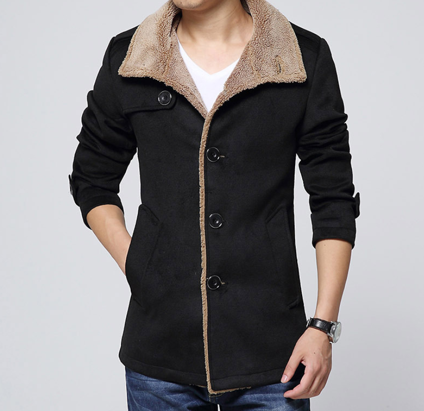 Slim-Fit Plus Velvet Men's Coat Korean Men's Windbreaker Lamb Wool Men's Woolen Cloth