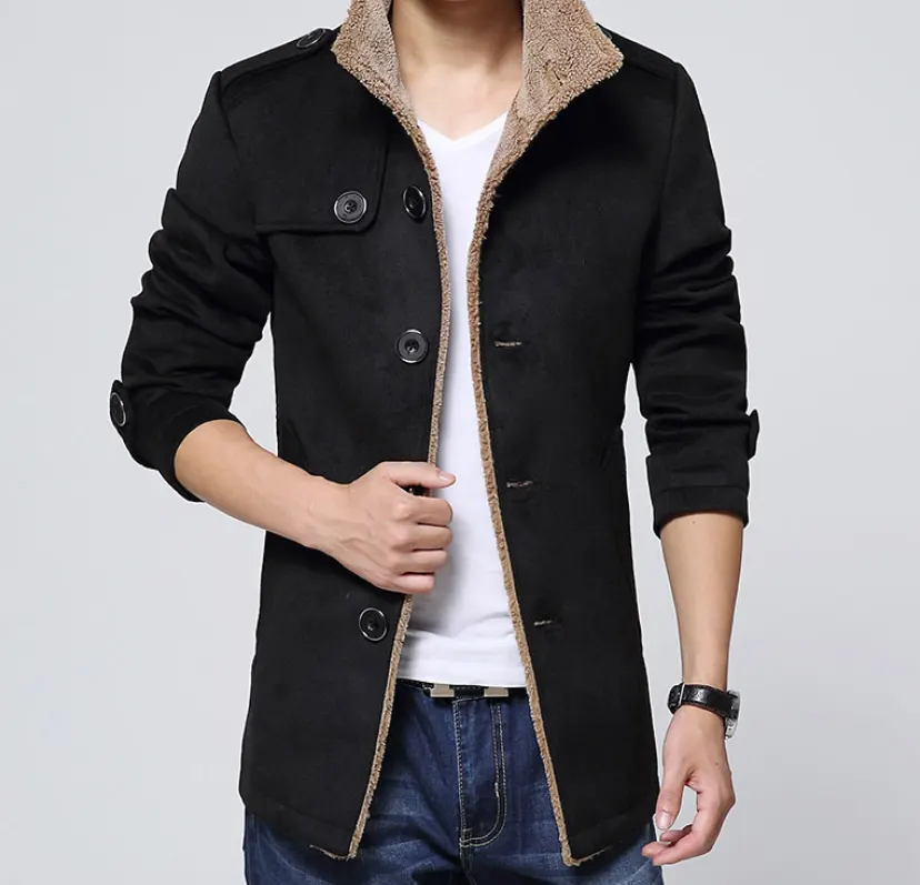 Slim-Fit Plus Velvet Men's Coat Korean Windbreaker Lamb Wool