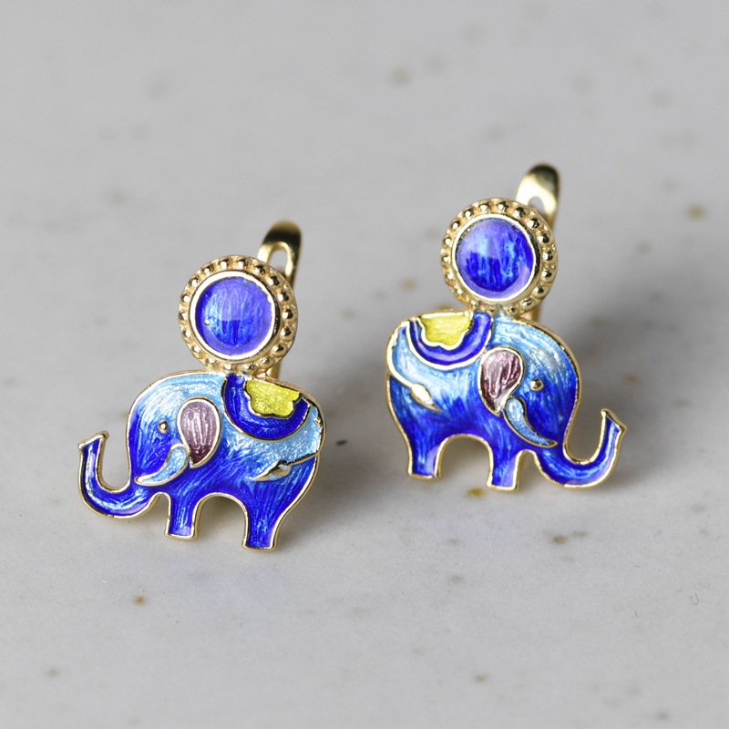 Silver Plated And Burnt Blue Earrings