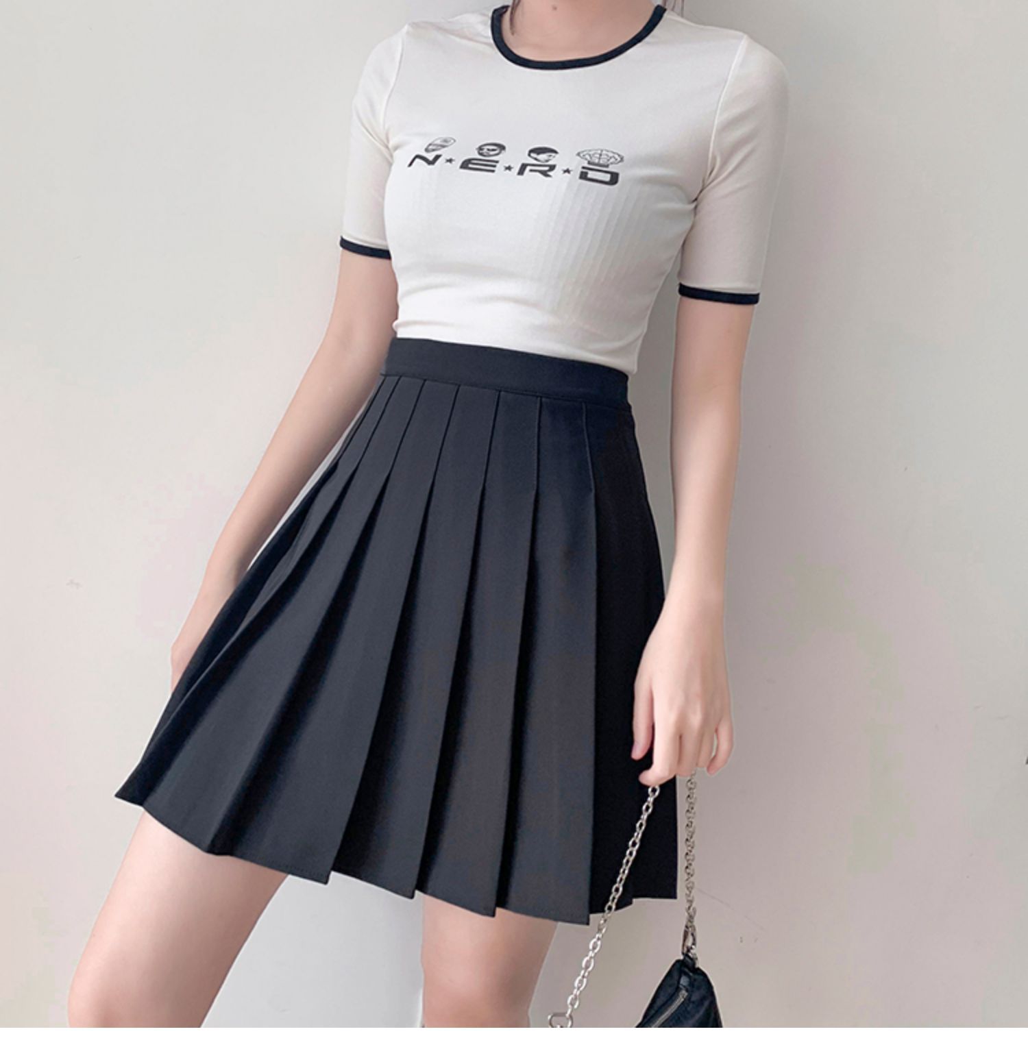 Korean Students All-Match High-Waisted A-Line Slim Slimming Pleated Skirt