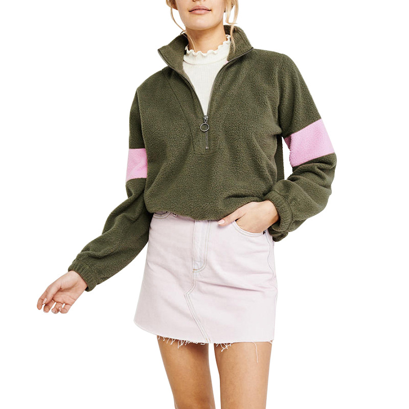 Contrasting Color Long-Sleeved Ladies Sweater