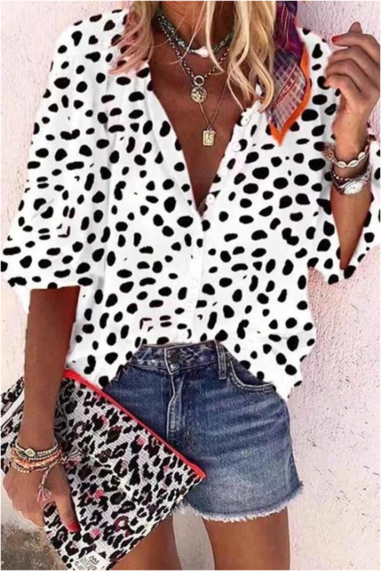 Long Sleeve Ladies Leopard Print Casual Suit Collar Shirt