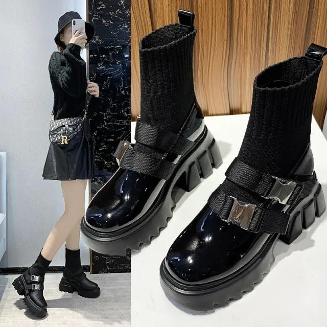 Mid Tube Fiber Leather Women's Boots High Heeled Boots Black - Shop at LoveMi