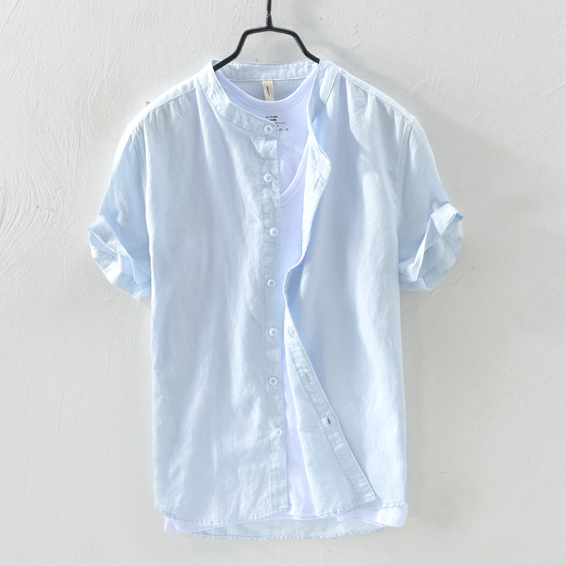 Cotton And Linen Casual Stand Collar Shirt