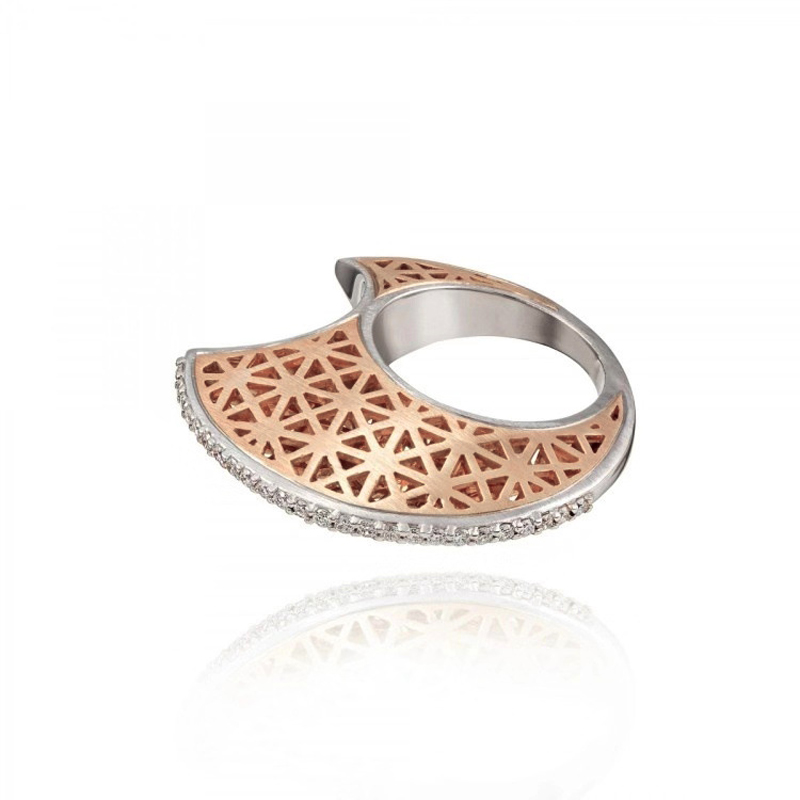 Moon Two-tone Fashion Ring With Crystal Diamonds