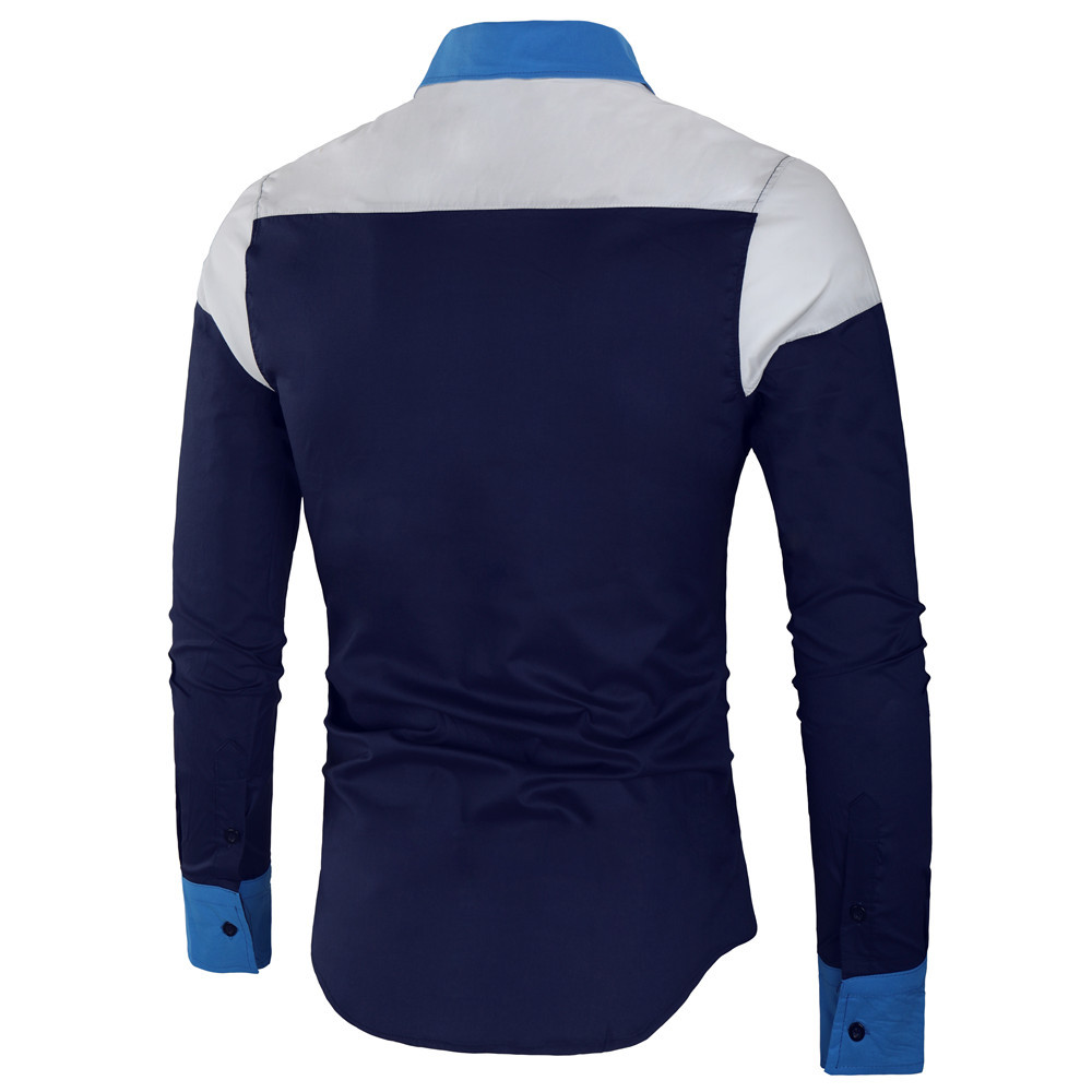 Fashion Casual Men's Shirt Color Matching Long-Sleeved Shirt