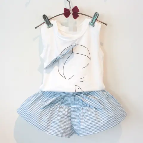 AiLe Rabbit Girls Fashion Clothes Set Short Sleeve Shirt