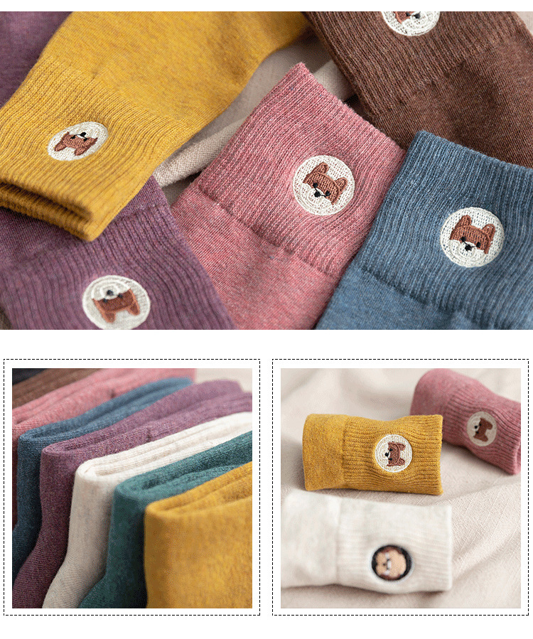 Spring and Summer New Female Japanese Cute Embroidery Puppy Breathable College Style Tube Socks