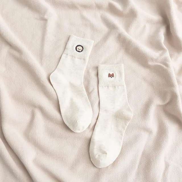 Spring and Summer New Female Japanese Cute Embroidery Puppy Breathable College Style Tube Socks White - Shop at LoveMi