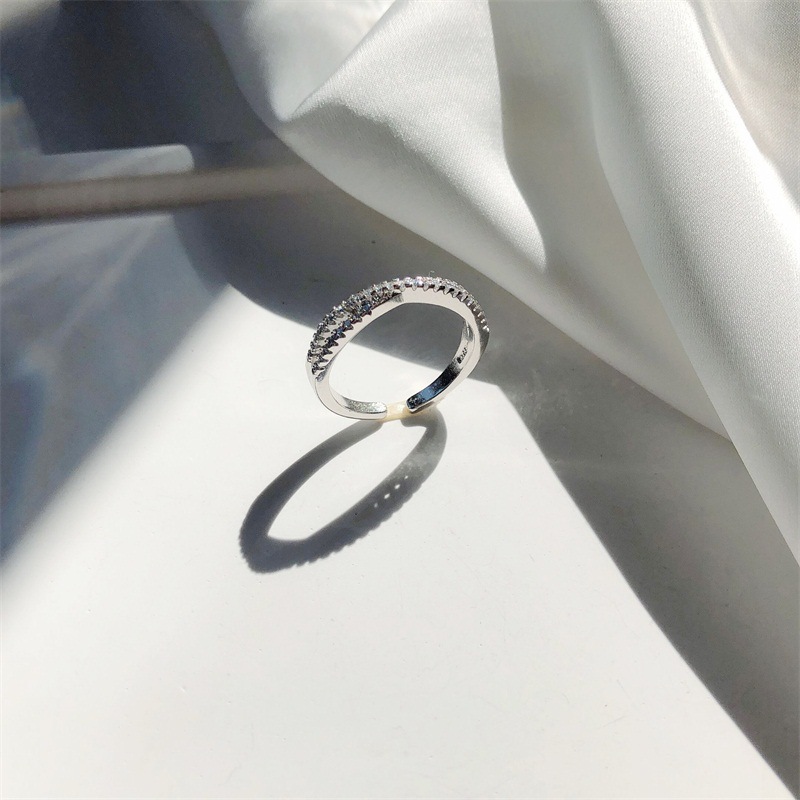 Fold Index Finger Diamond Ring 925 Sterling Silver Fine Row Diamond Ring For Lady
