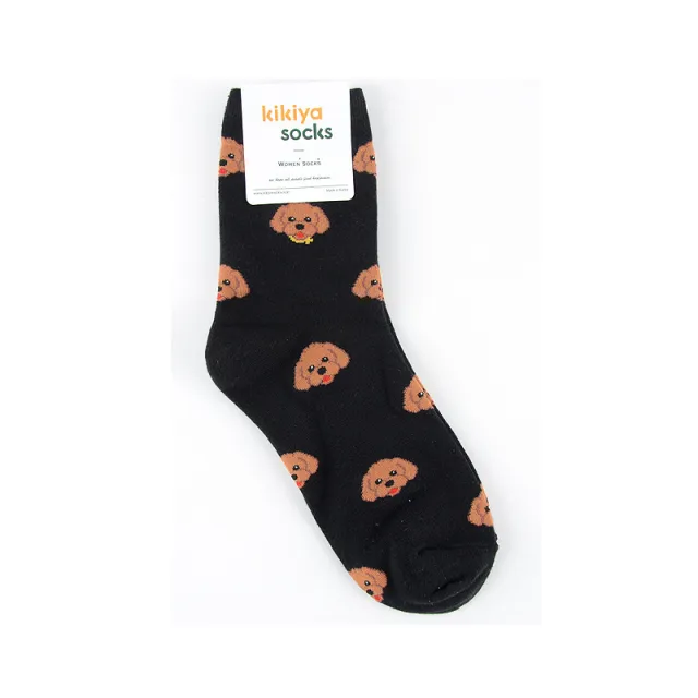 Korean Version Of The Autumn And Winter Tube Red Cute Puppy Cartoon All Match Stockings Black - Shop at LoveMi