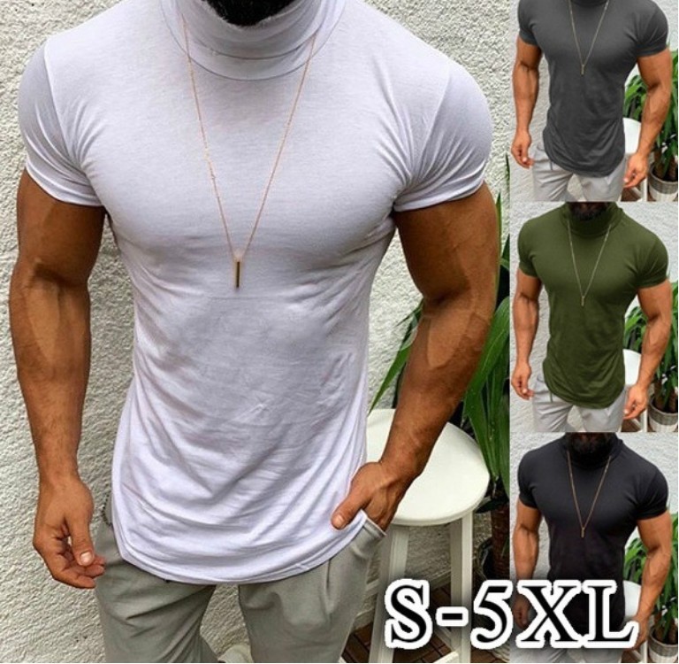 Men's Simple Solid Color High Neck Short Sleeve