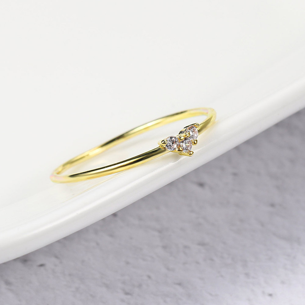 Heart-Shaped Thin Ring For Women Plated With Real Gold And Set With Zircon