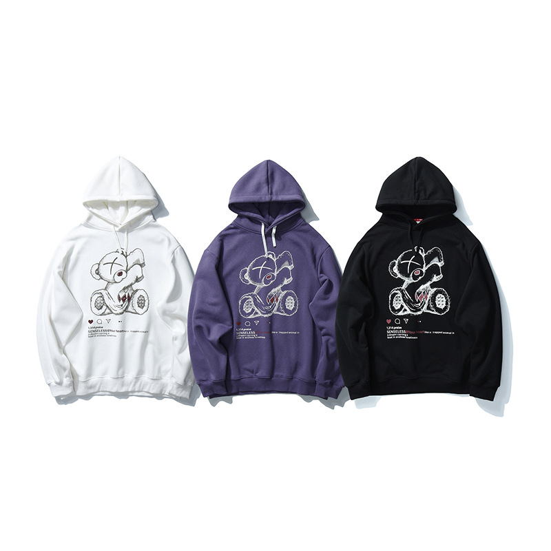 Title 3, Street Ins Tide Brand Bear Print Hooded Sweater...