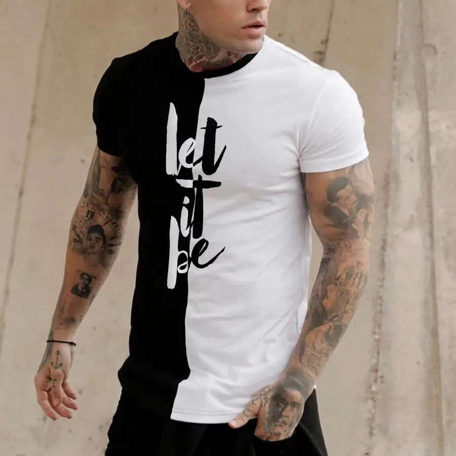 Fashion Men's Print Stitching Short Sleeves
