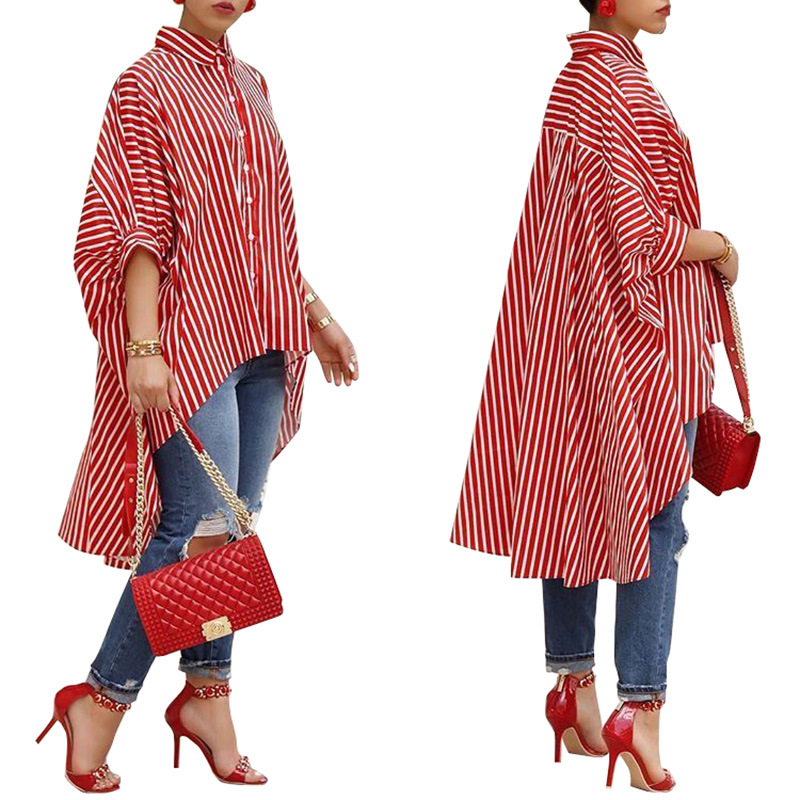 Striped Print Casual Shirt With Large Skirt