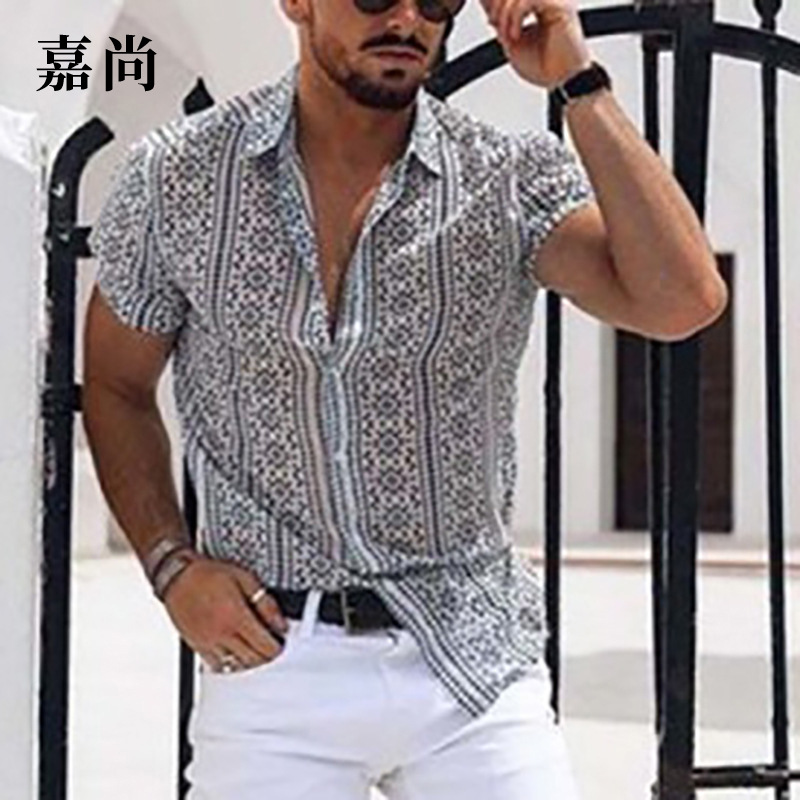 Short Sleeve Printed Fashion Shirt Cardigan Top
